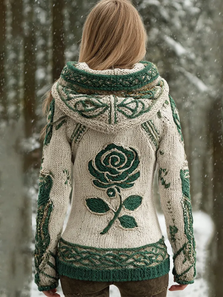 Viking & Rose Art Women's Hooded Irish Sweater