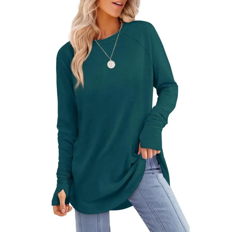 Womens Tunic Tops to Wear with Leggings Long Sleeve Thumb Hole Shirts