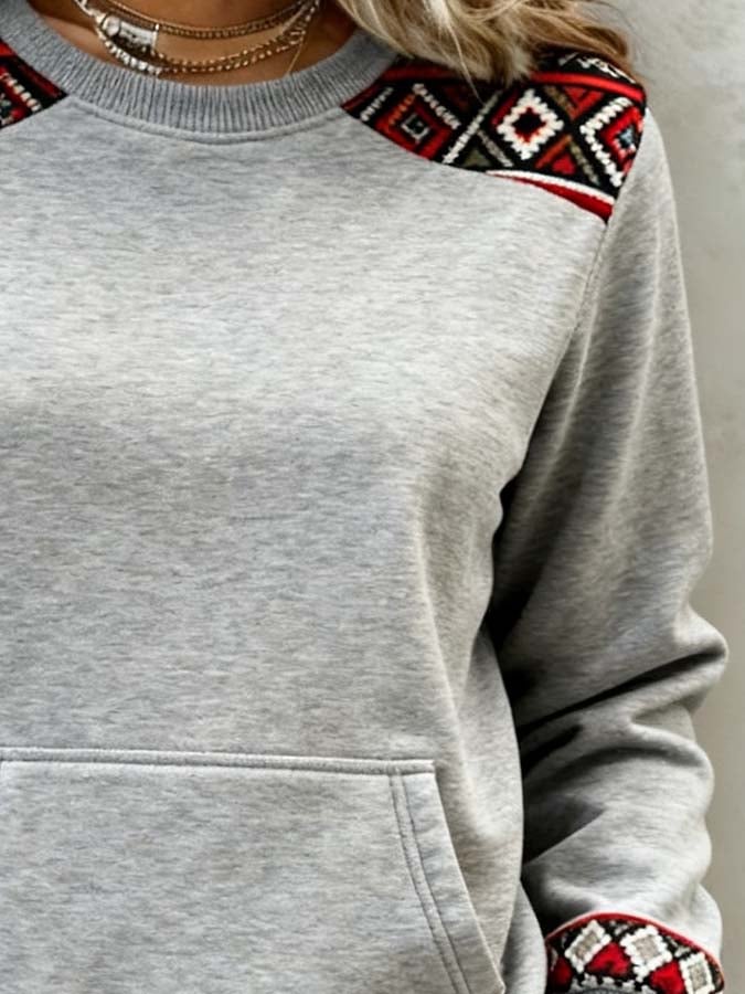 Women'S Casual Color-Blocked Pullover Sweatshirt