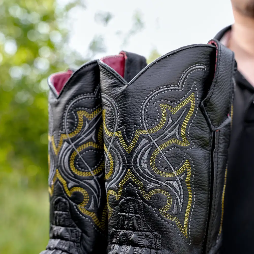 Black Caiman Hornback Leather Boots With 3D Lightweight BLACK EDITION Sole - Composite Toe