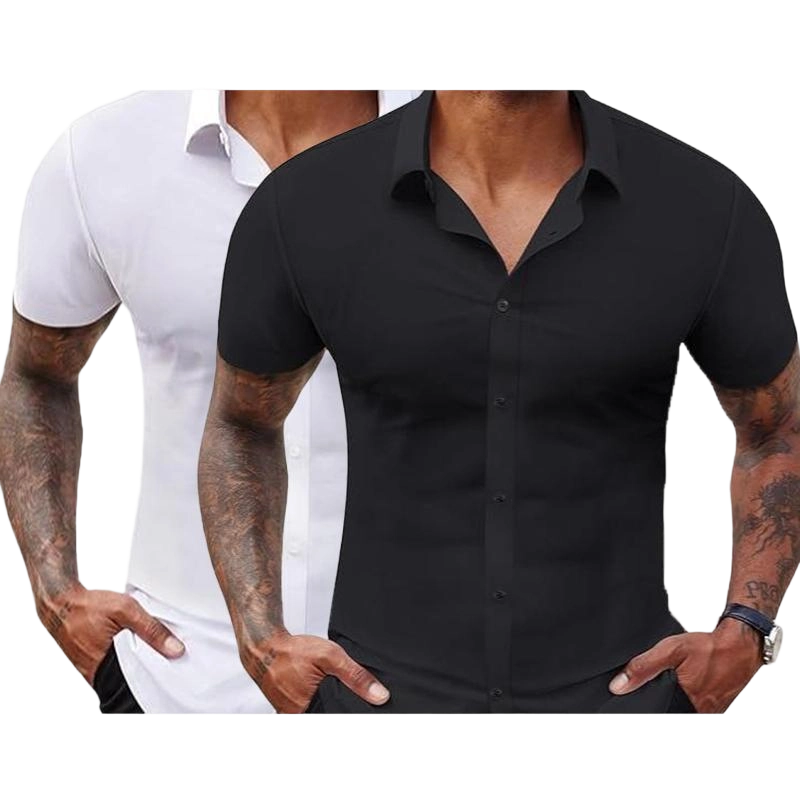 Men's Stretch Dress Shirts Short Sleeve Slim Fit Business Casual Button Down Shirts Muscle Fit Men's Dress Shirts Shortsleeve Menswear gifts for dad
