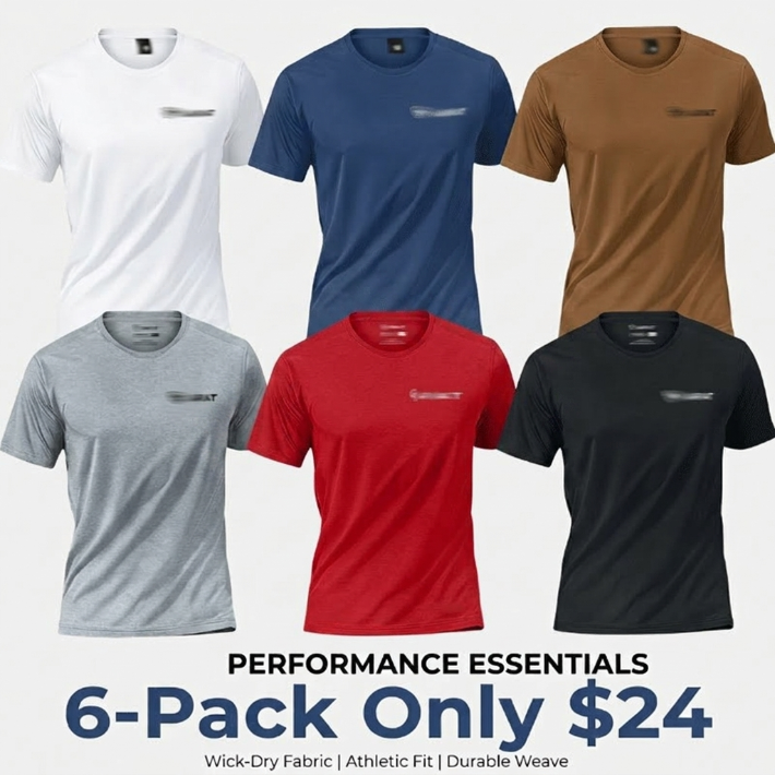6 Piece Set Sport Short Sleeve T-Shirt, Casual Commute Wear