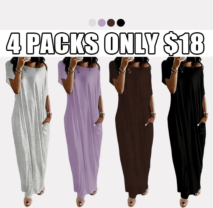 🔥8-PACK $24 - Women's Solid Color Batwing Sleeve Lounge Dress