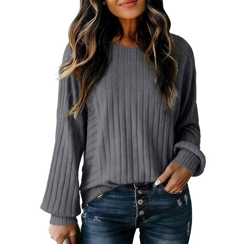 Womens Soft Long Sleeve Crewneck Shirts Fall Casual Loose Fit Knit Tops Blouses