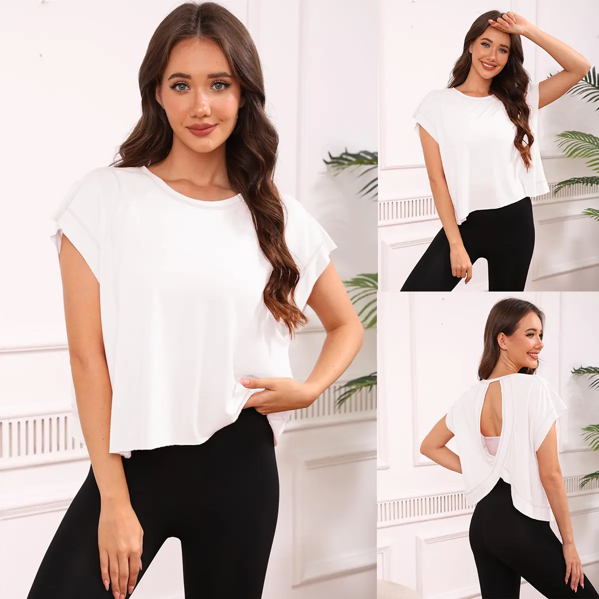 Women's Open Back Tops Y2K Short / Long Sleeve Workout Shirts Casual Yoga Athletic Gym Slouchy Crop Running Tees