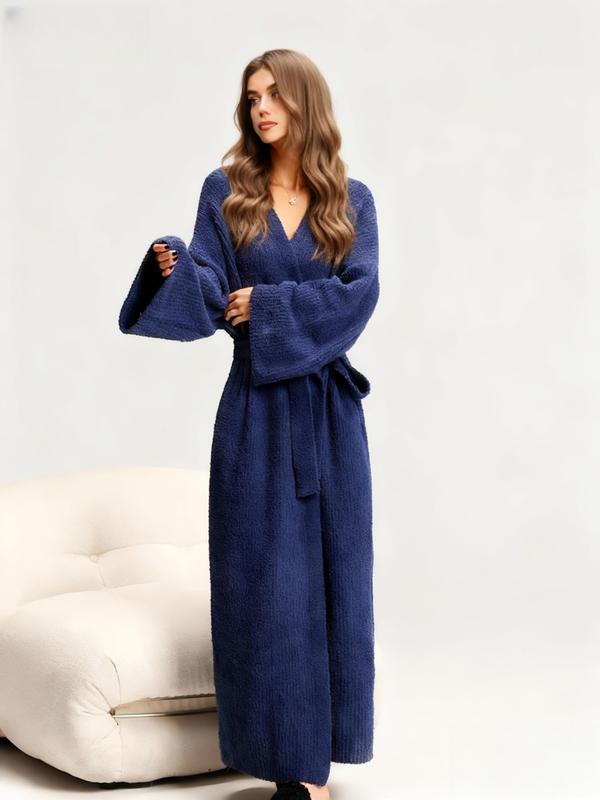 Women’s Plush Long Robe – Heavyweight Warm Flannel Lounge Robe with Tie Belt