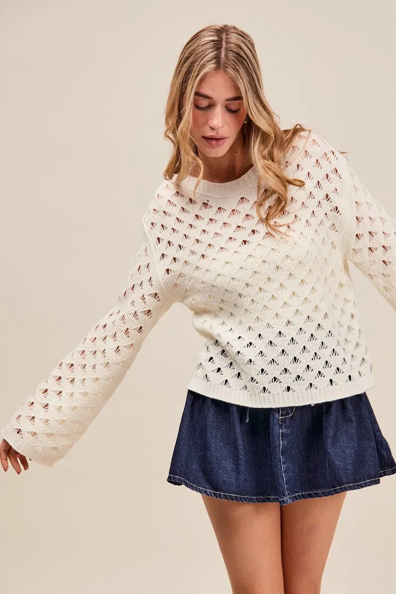 Geometric Pattern Open Knit Lightweight Sweater