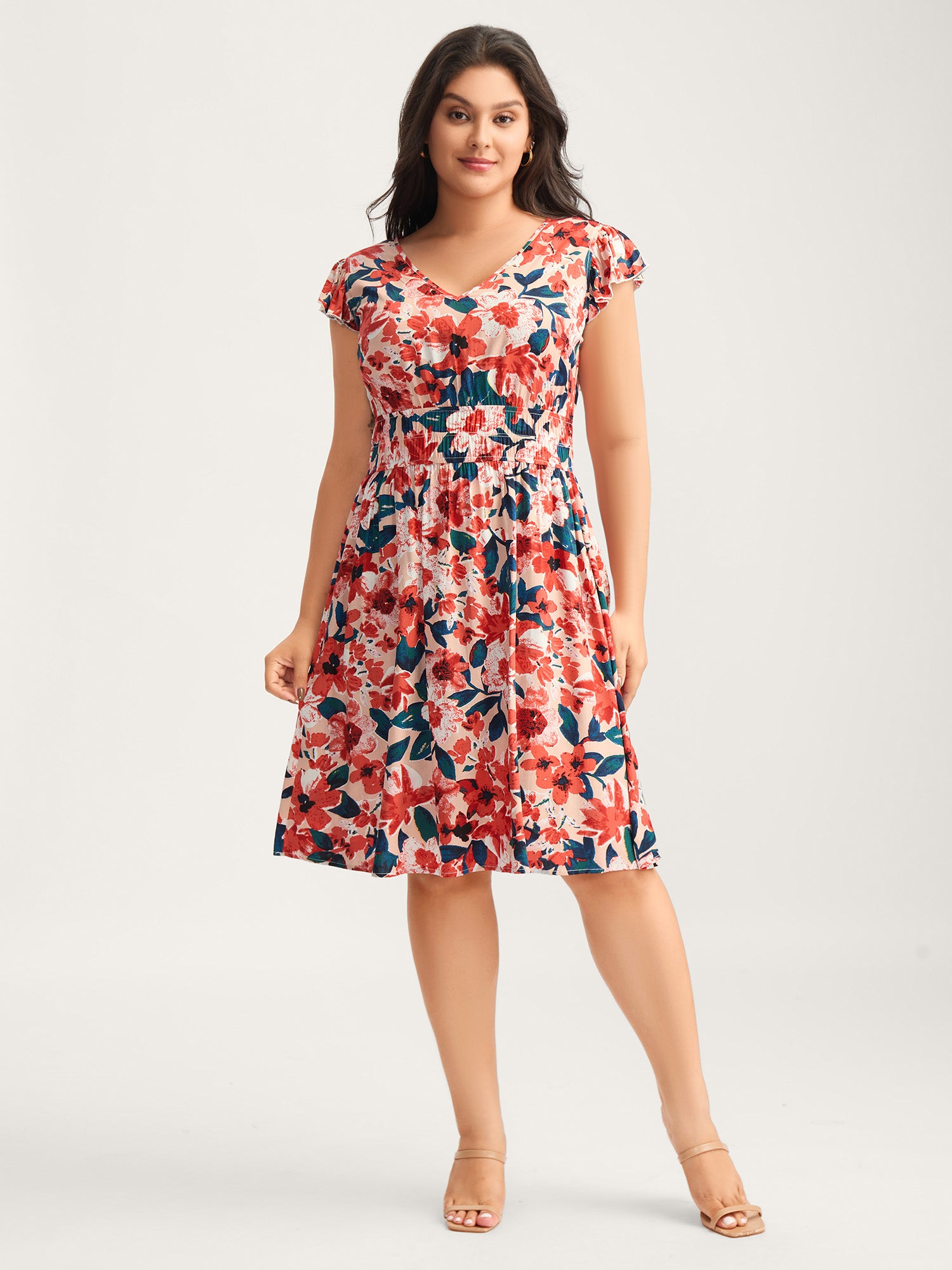 Floral Three-Layered Stretchy Waist Mini Dress