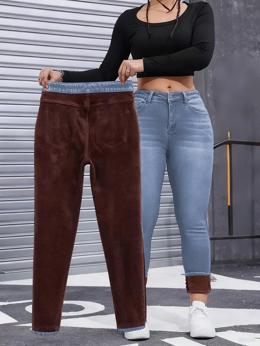 Women's Fall Winter Fleece Lined Denim Jeans