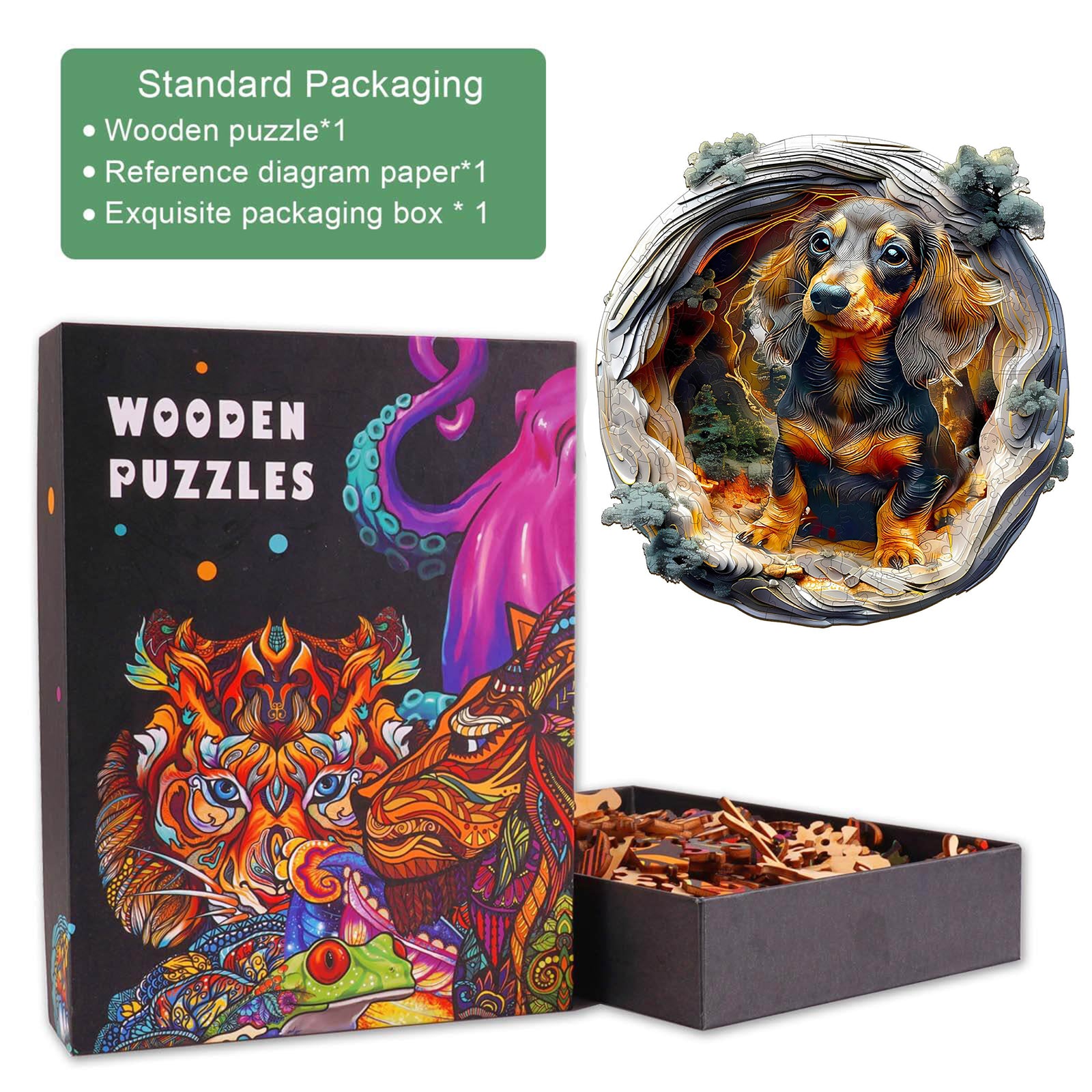 3D Dachshund-1 Wooden Jigsaw Puzzle