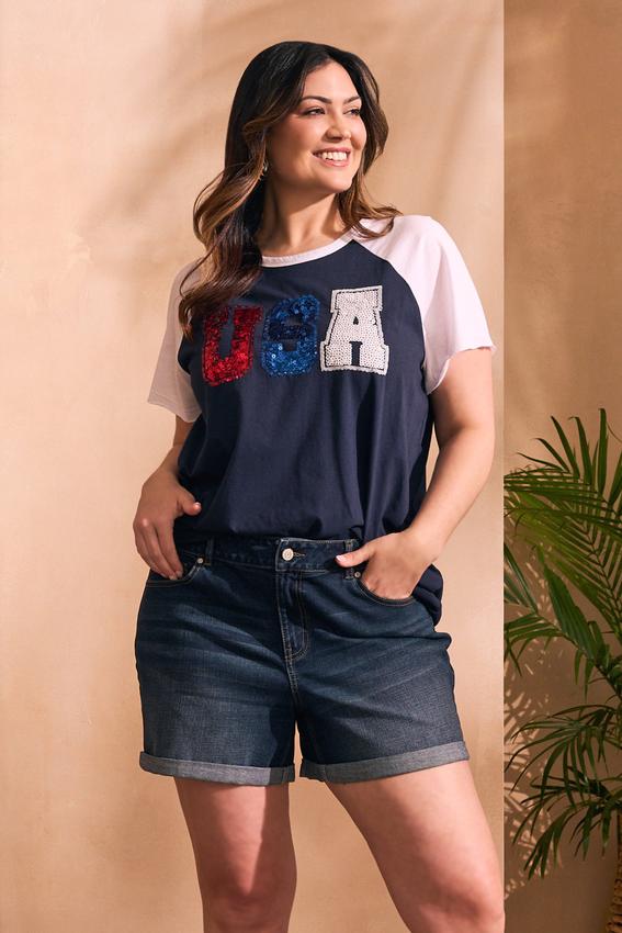 Plus Size Rolled Denim Shorts