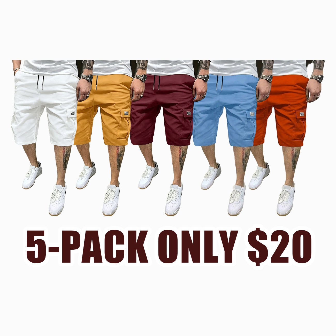 Men’s shorts ten-piece set, lightweight fabric, runs small—recommended to choose one size up, slanted pockets, versatile casual everyday wear, suitable for beach vacations; men’s shorts set