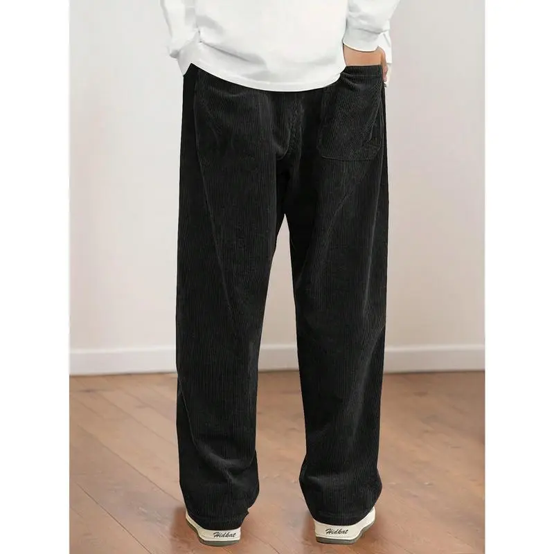 Women's Straight Leg Corduroy Pants Featuring Drawstring Elastic Waist, Fit for Casual