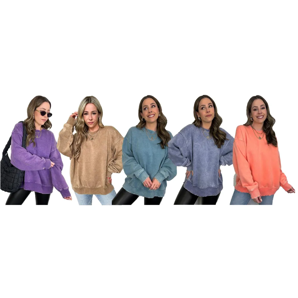 Cozy Vibes Acid Wash Oversized Pullover