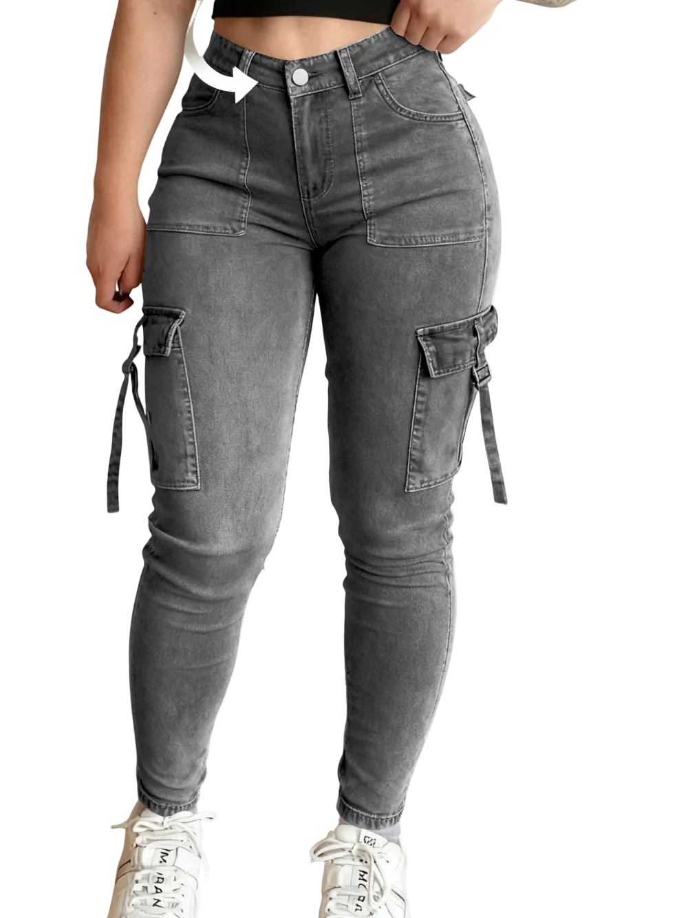 Women's solid color multi-pocket denim cargo pants