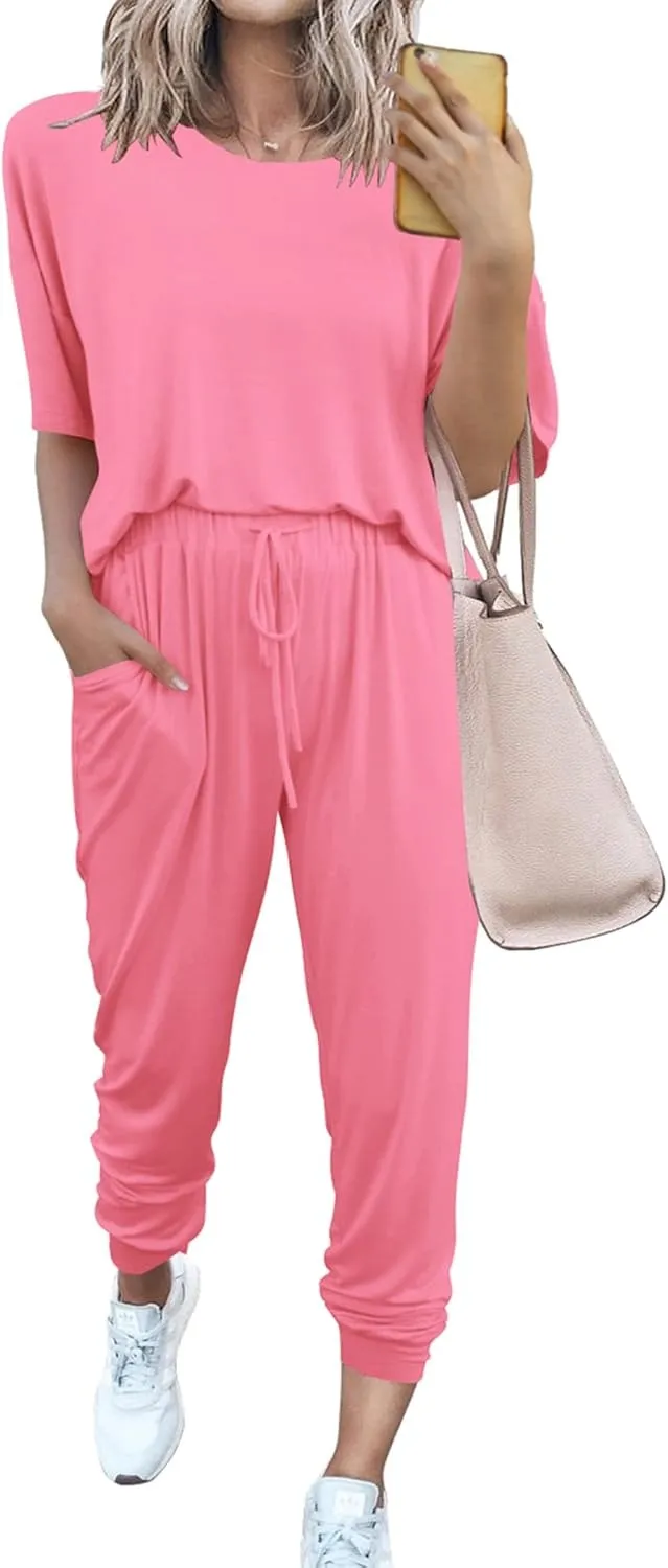 Women's 2-Piece Set Summer Outfits Crew Neck Short Sleeve Tracksuit Jogger Set