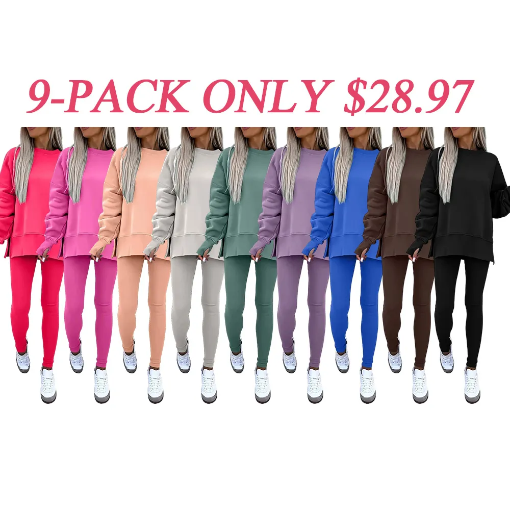 🔥6 PACKS $23🔥-Women's Drop-Shoulder Split Hem Sweatsuit Set