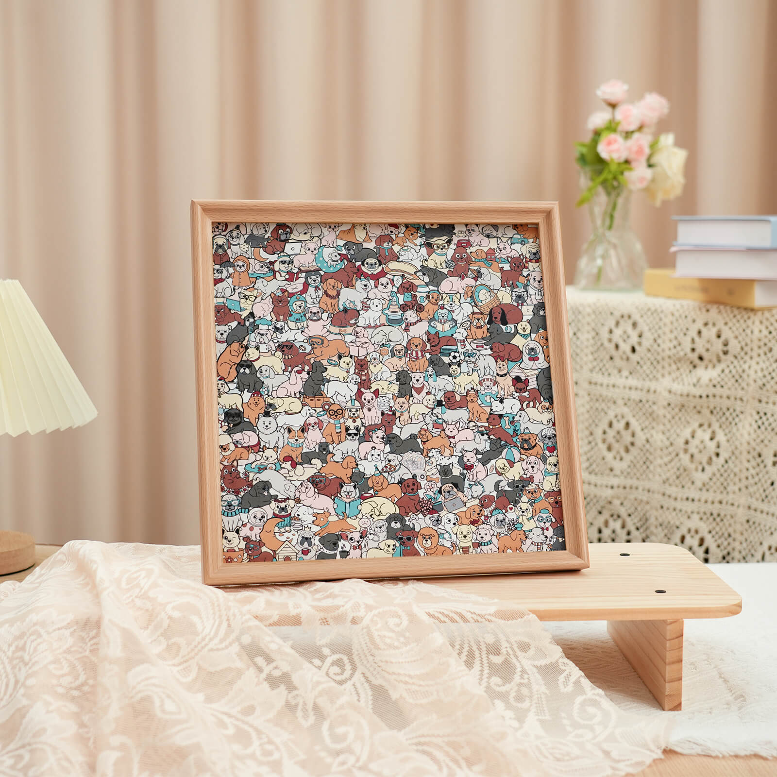 195 Pcs Morandi-Colored Cute Dog Shaped Square Wooden Jigsaw Puzzle