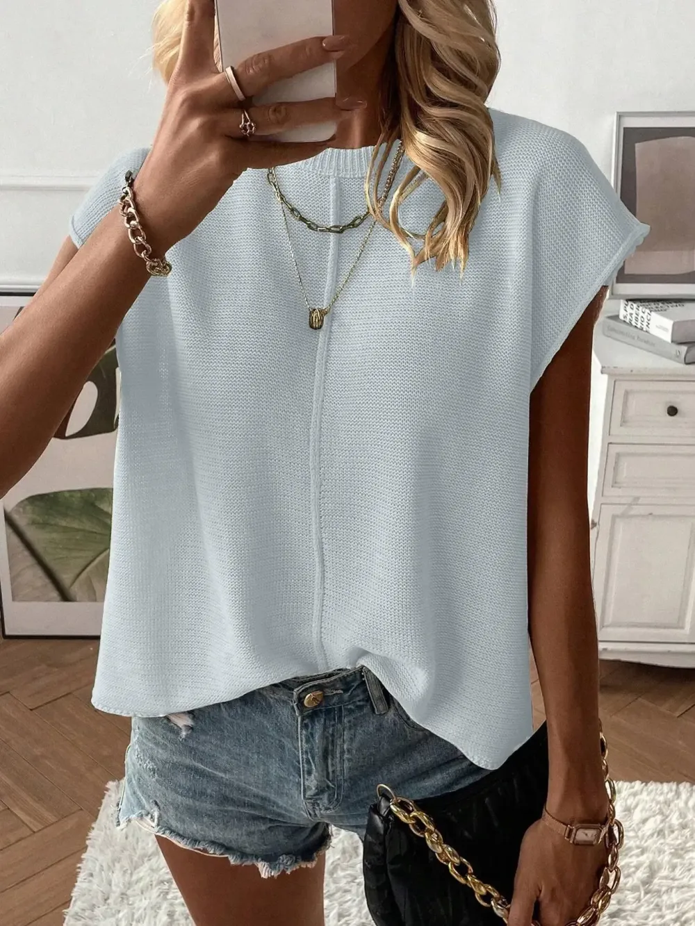 Women's Solid Color Sweater Vest, Casual Fashion Round Neck Knit Top for Summer, Fashion Women's Knitwear for Daily Wear