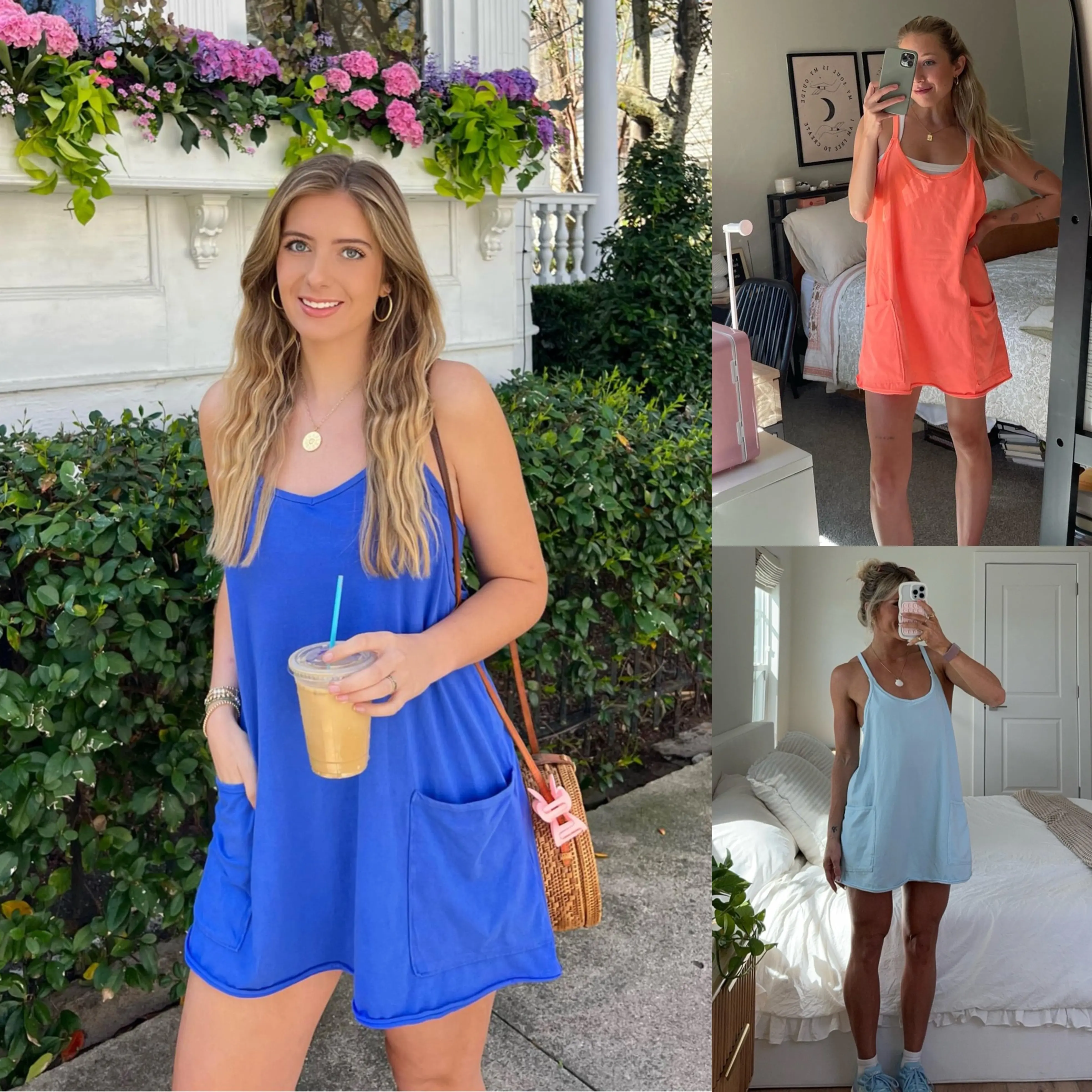 Women's Summer Sleeveless Mini Dress V Neck Spaghetti Straps Athletic Built-in Shorts Sundress