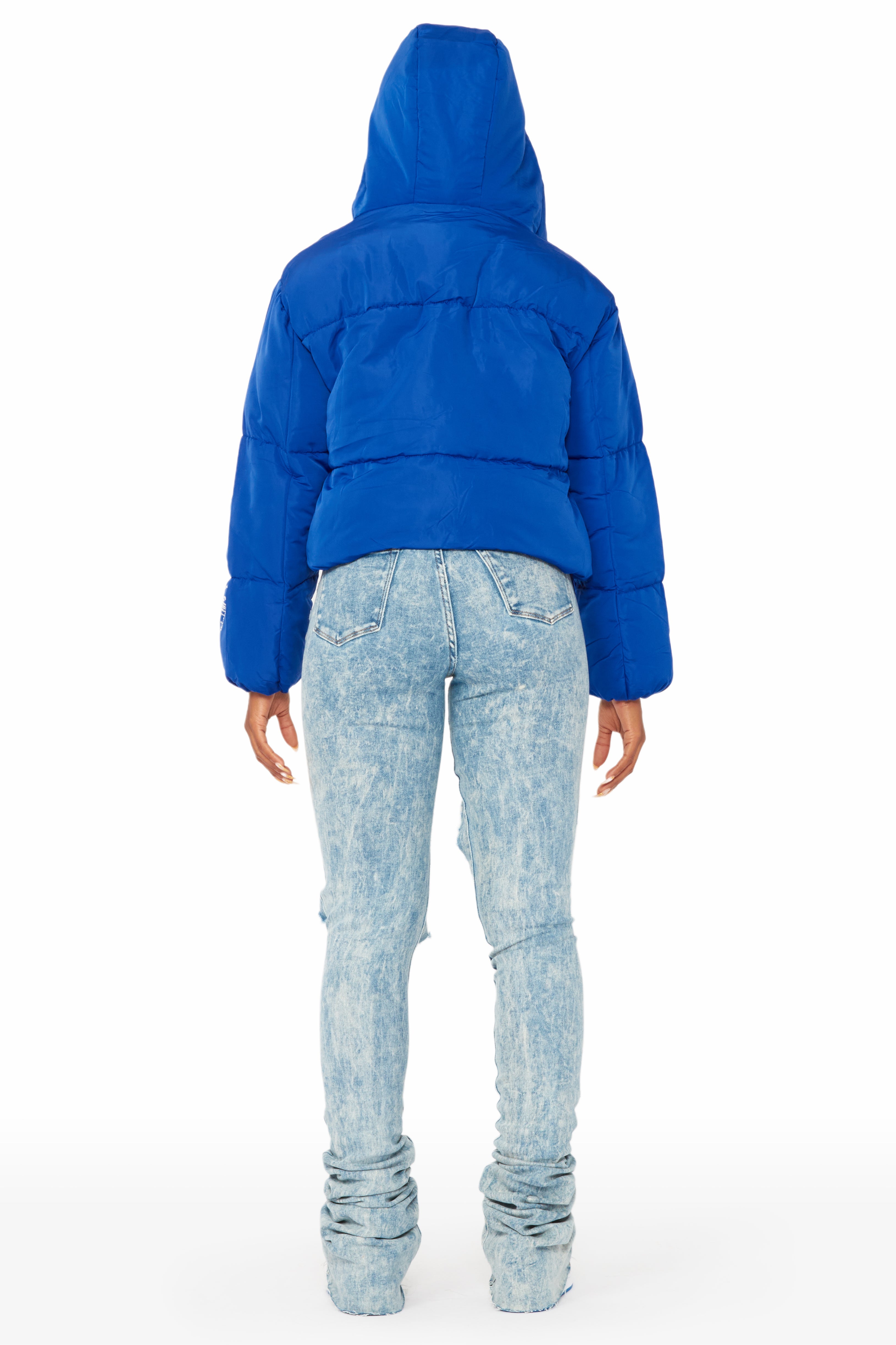 Kalisha Royal Blue Rhinestone Puffer Jacket