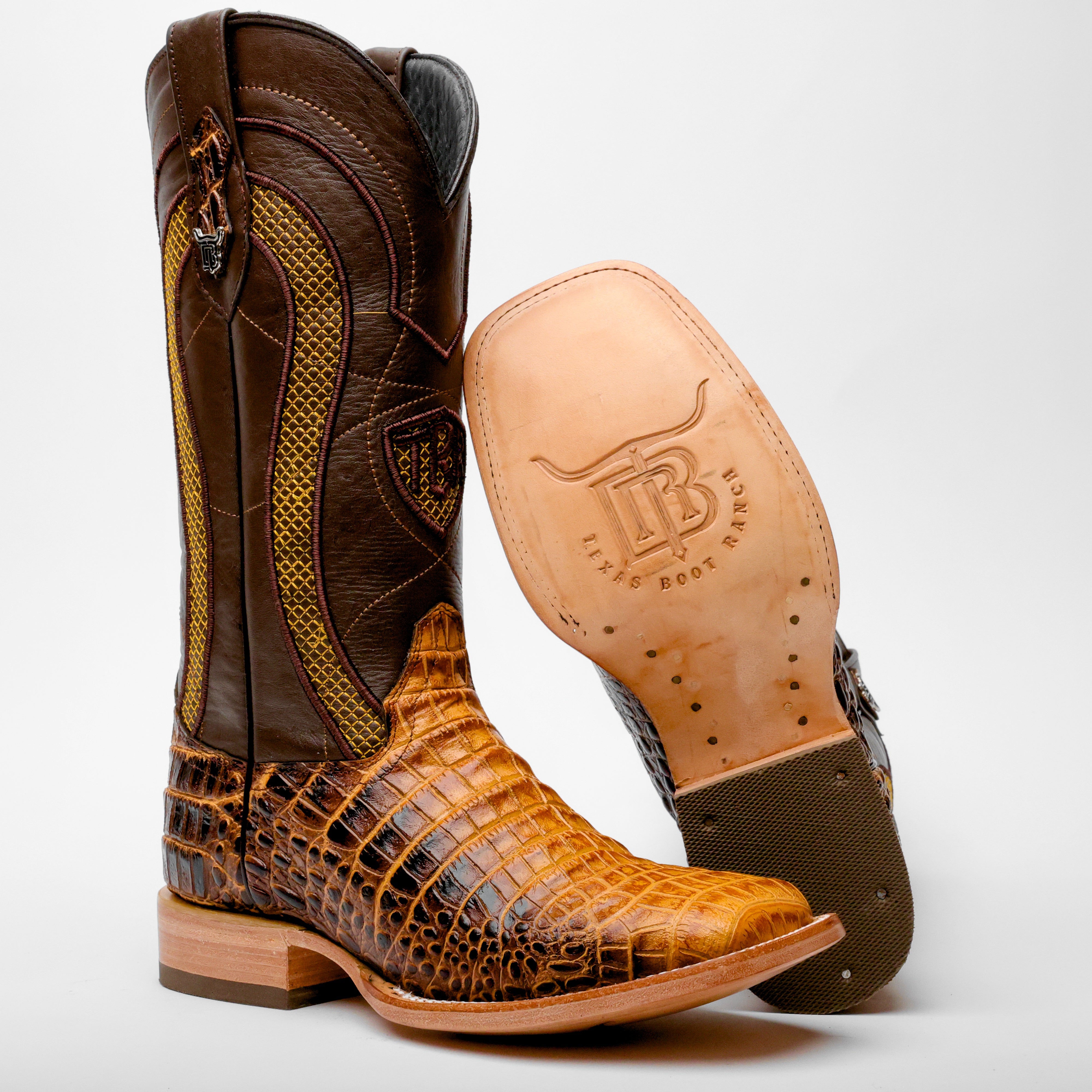 Two-Tone Caiman Belly Leather Boots - Square Toe