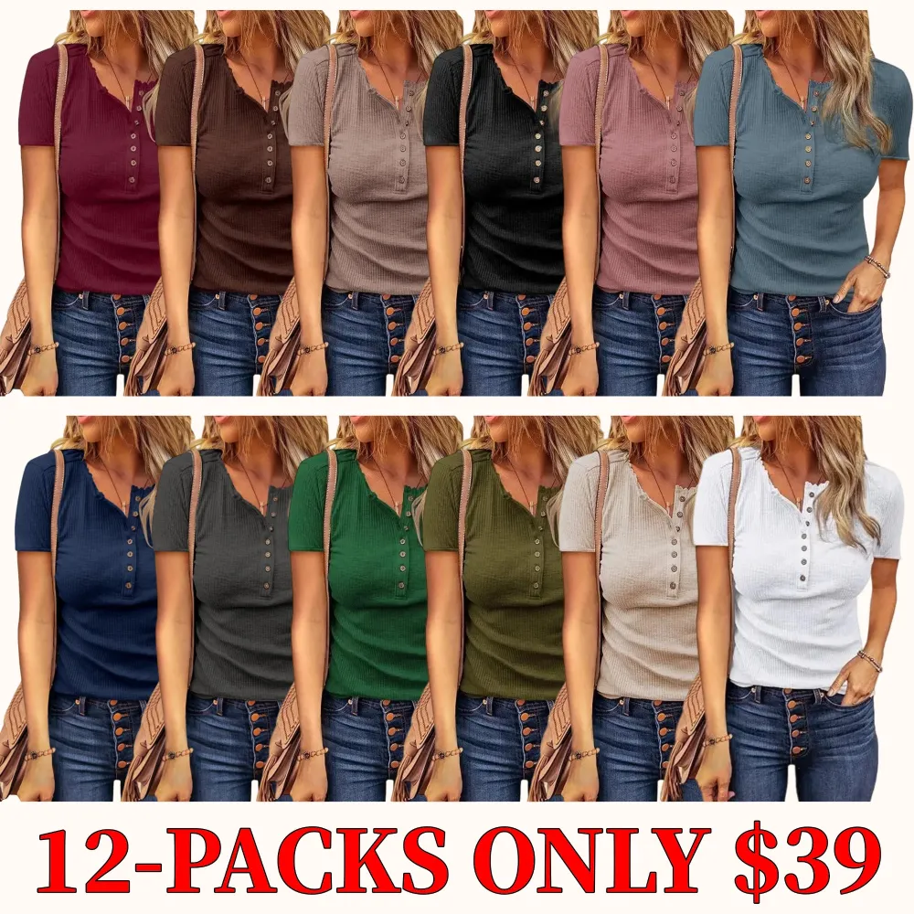 Women's 2026 Summer Henley Collar Short Sleeve