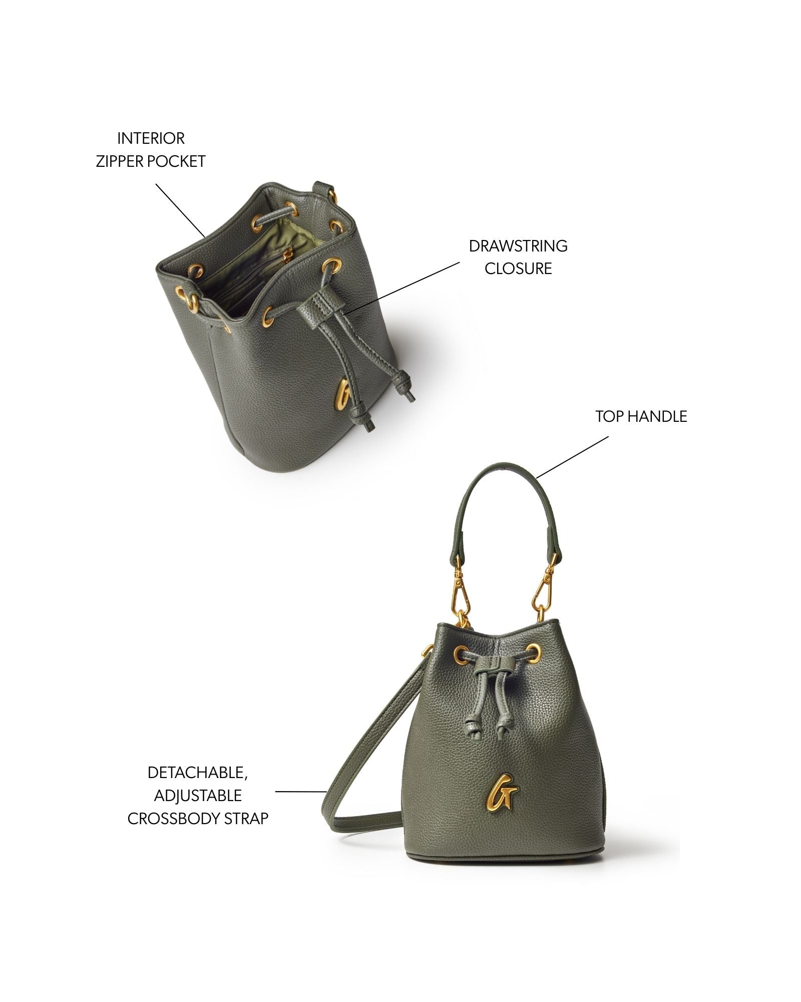 MINI PEBBLE BUCKET BAG - OLIVE GREEN