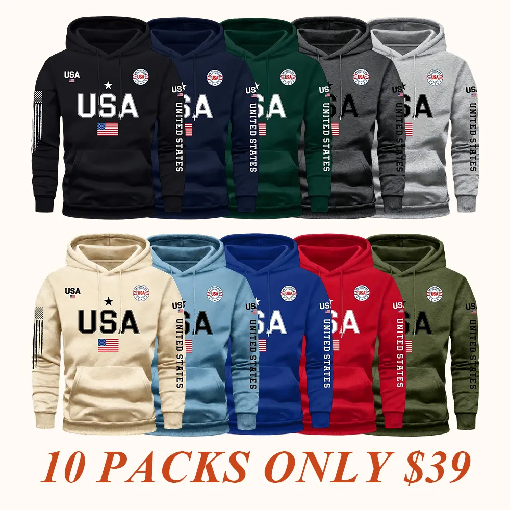 Men's fleece sweatshirt, United States letter print unisex casual knit fabric pullover for students and couples fashion hoodie