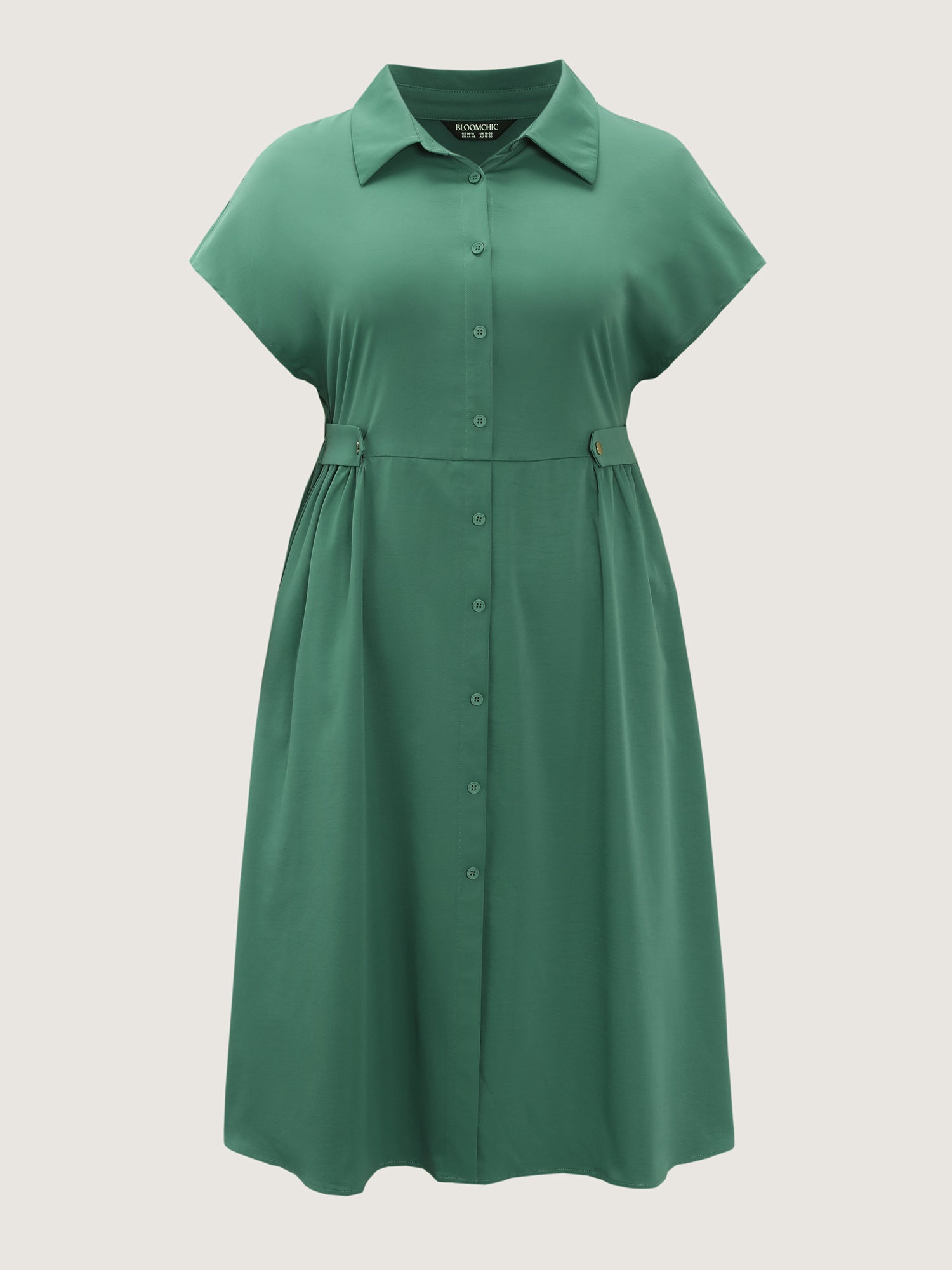 Shirt Collar Decorative Waistline Midi Dress