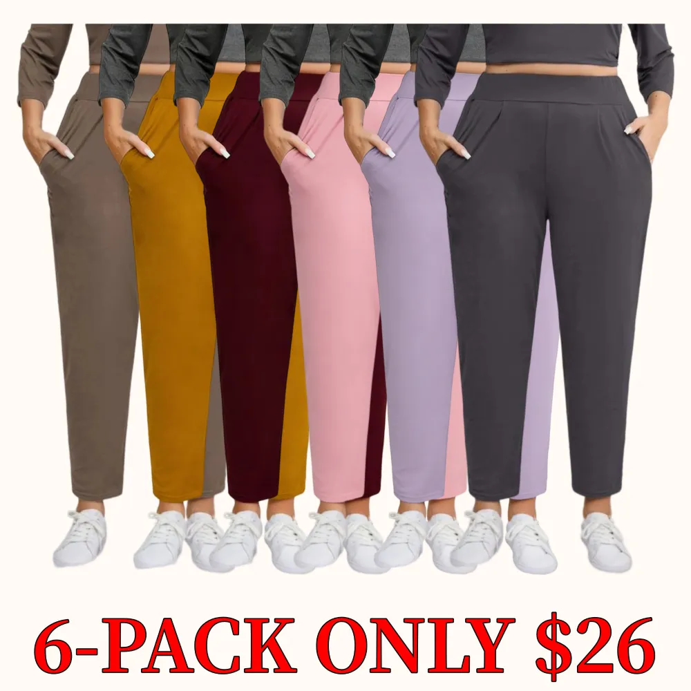 Plus-size solid color pleated sweatpants with an elastic waistband, featuring a casual, sporty style and a high-waisted design.