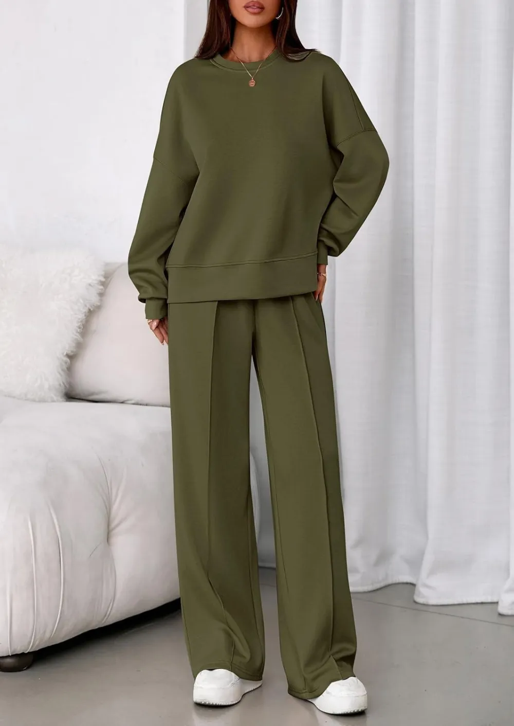 2 Piece Sets For Women Fall Trendy Long Sleeve Sweatshirt Wide Leg Pants Loungewear Set