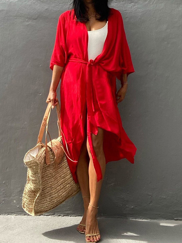 Solid Color Batwing Sleeves Bohemia Cover-Up