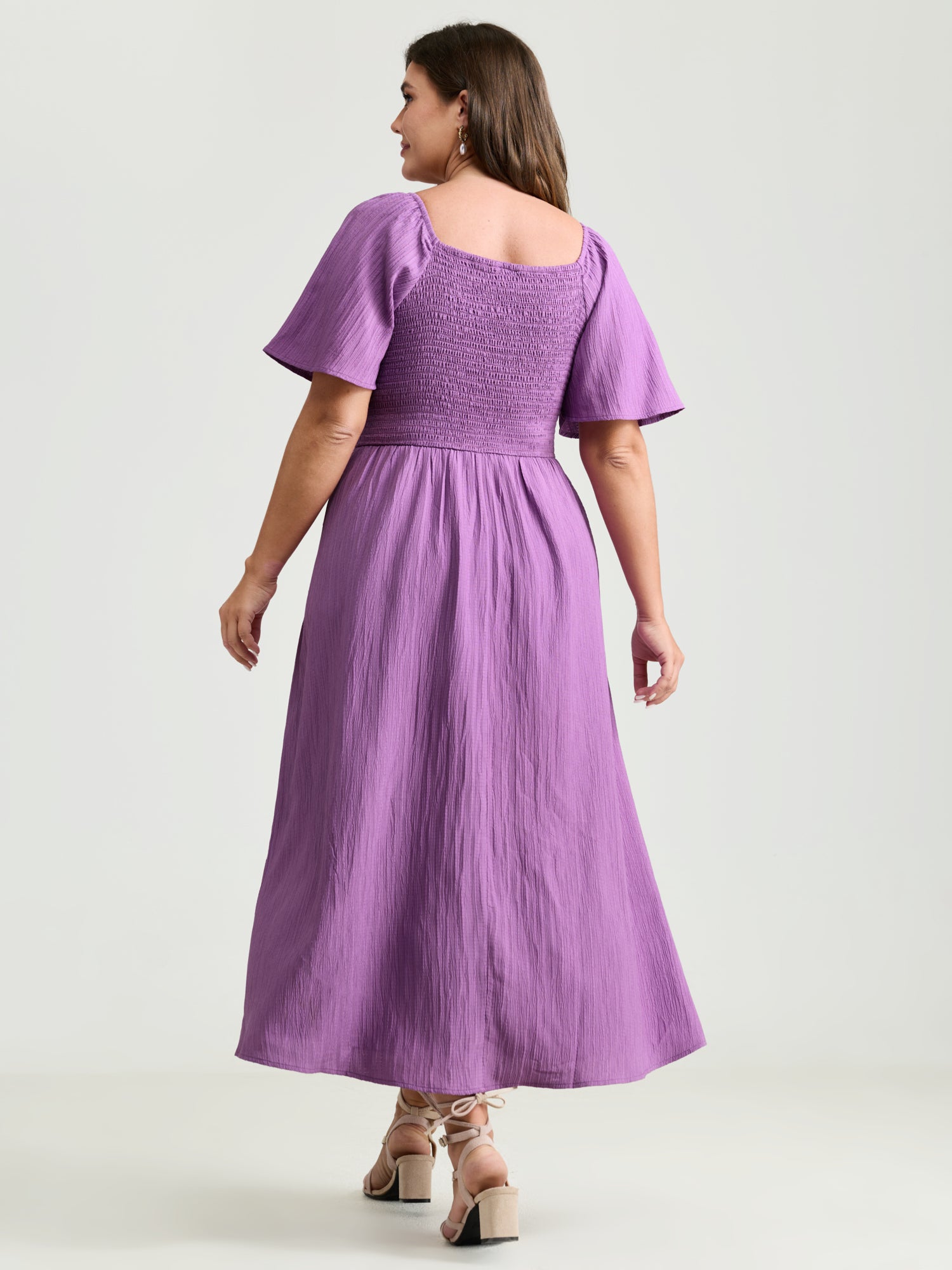 Textured Curvy Hem Bust-Friendly Slit Midi Dress