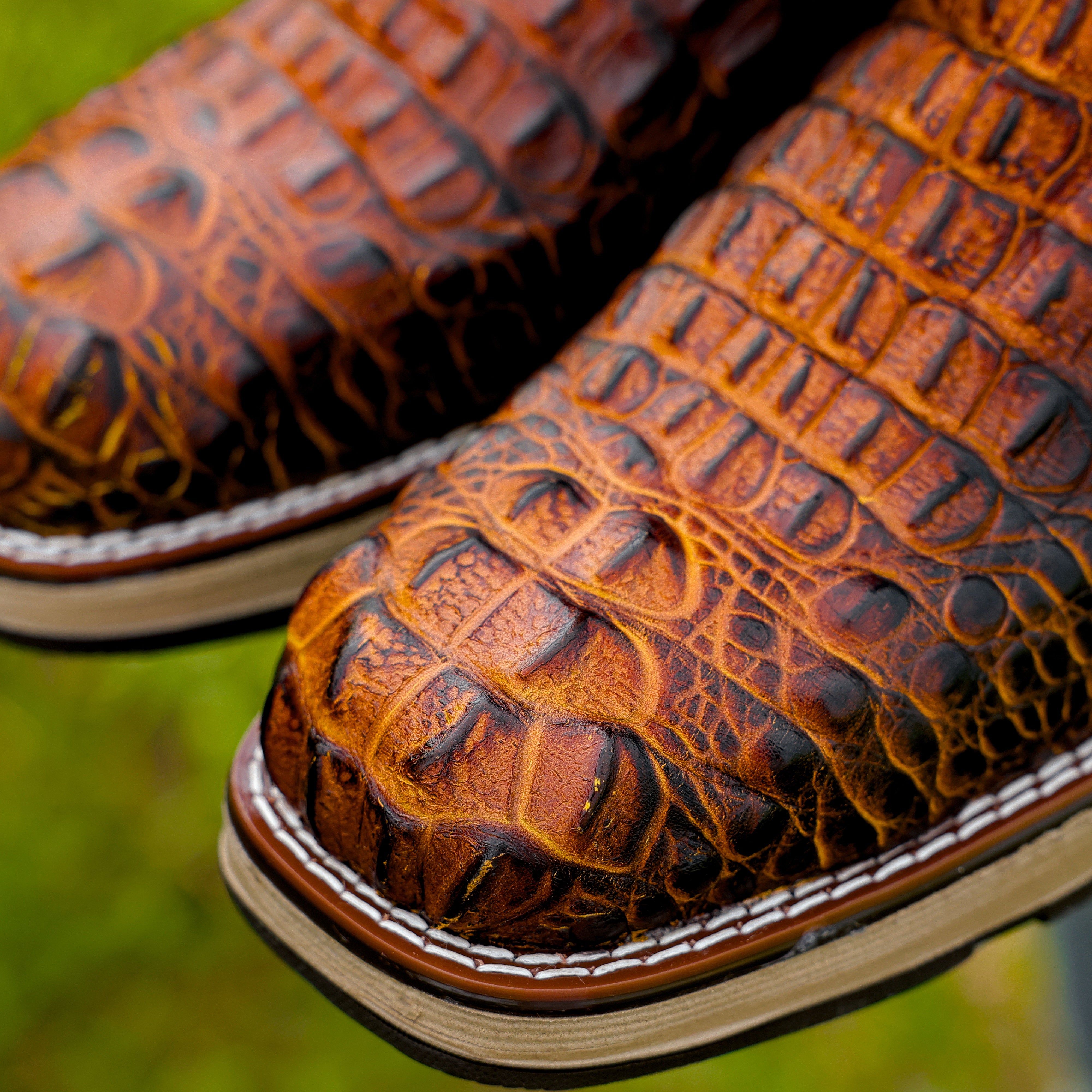 Honey Cognac Caiman Neck Leather Boots With 3D Lightweight Sole - Composite Toe