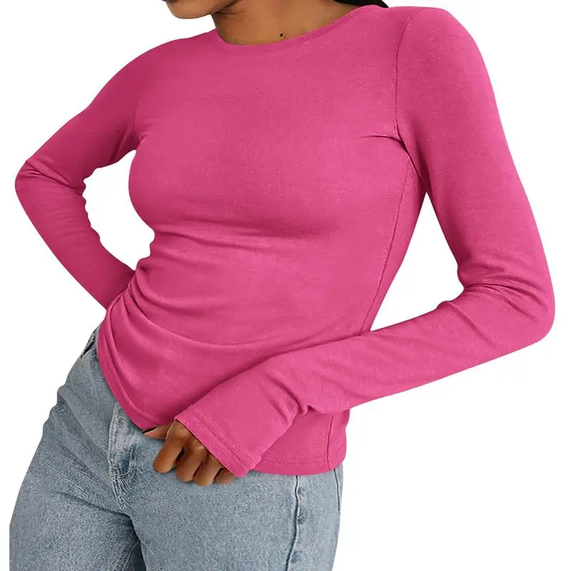 Women's Casual Long Sleeve Crew Neck Top - Slim Fit Basic Going-Out Blouse for Summer & Fall