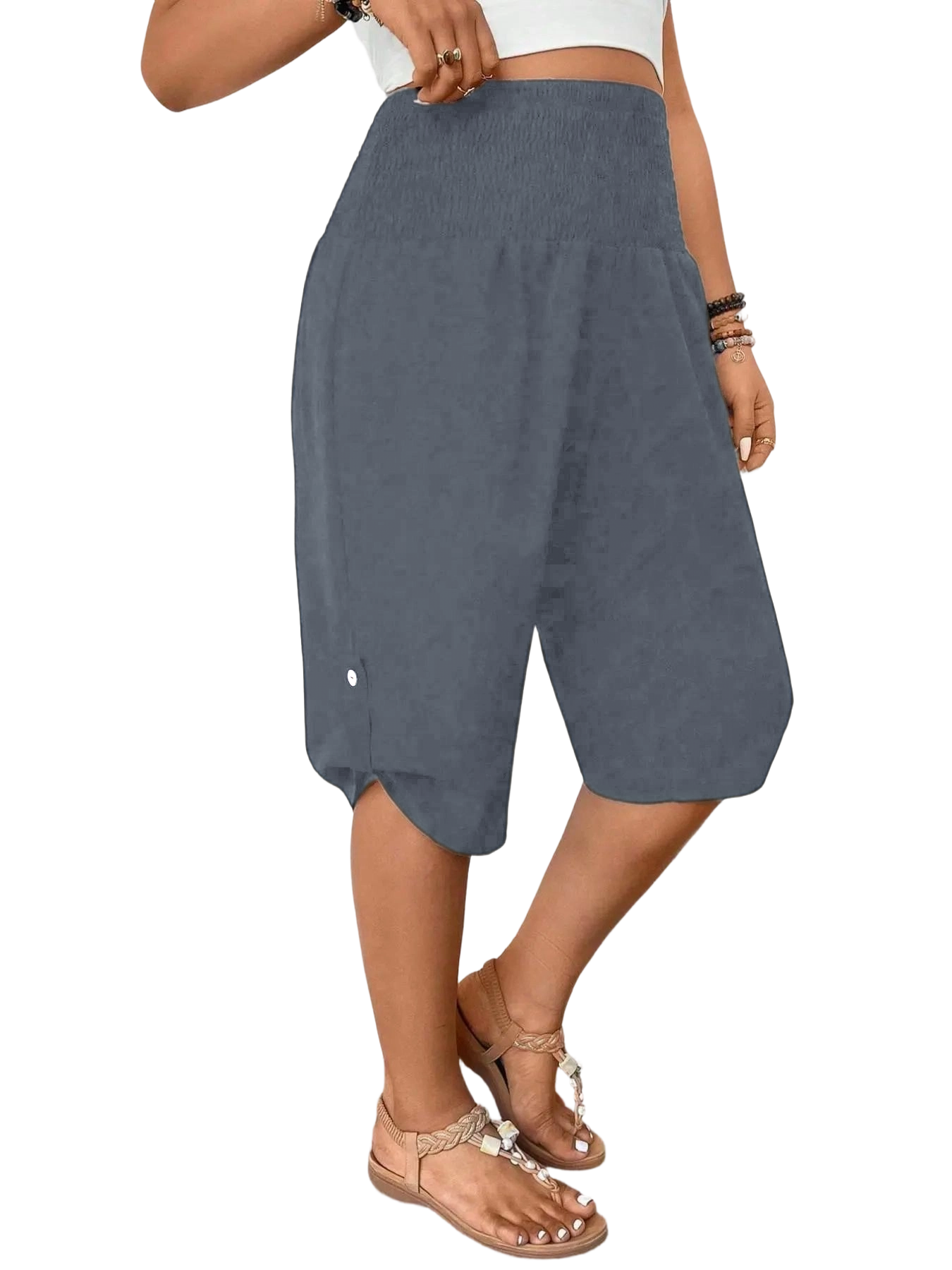 Women's Casual Tummy Control High Waist Fitted Wide Leg Capri Pants