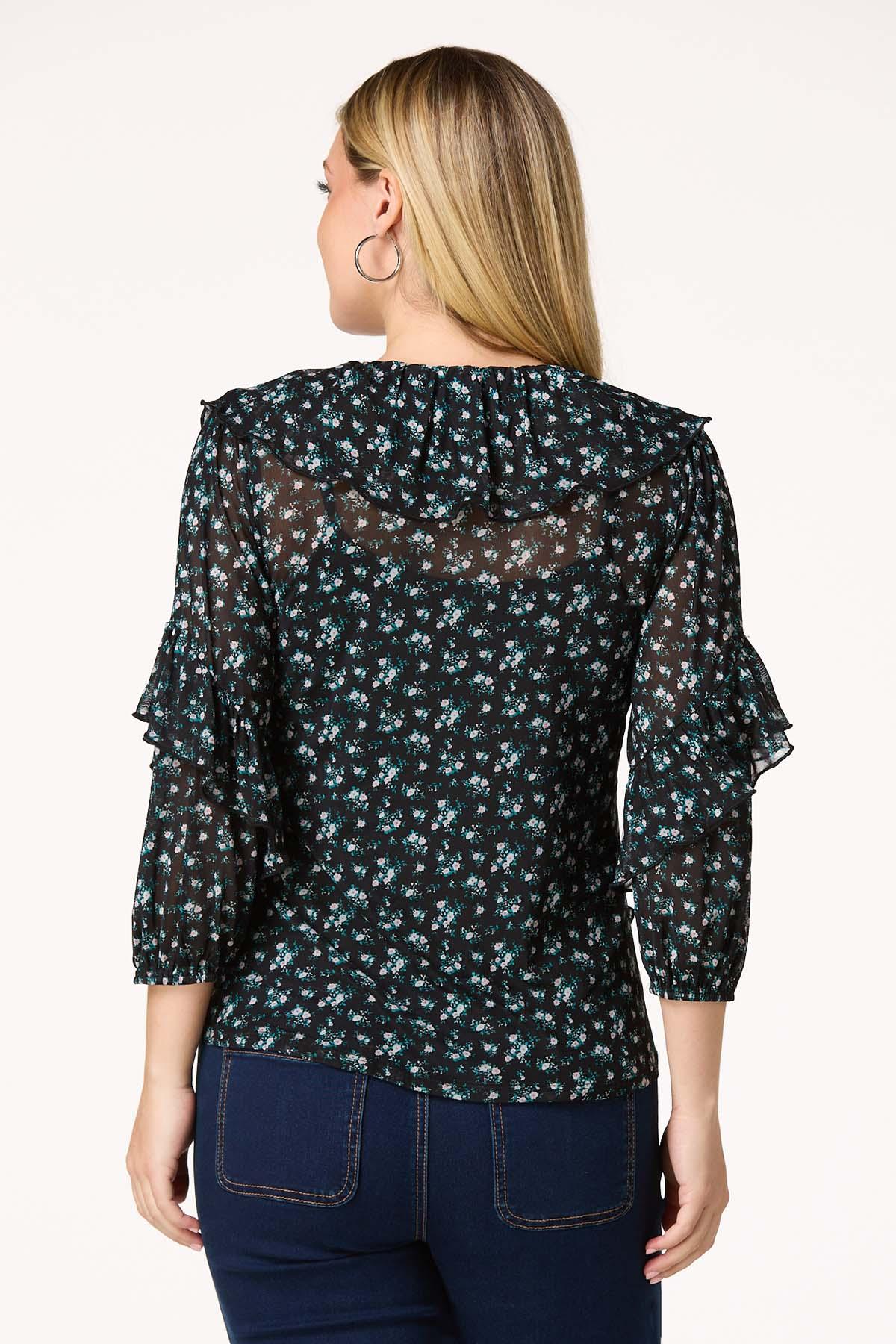 Ruffled Floral Mesh Top
