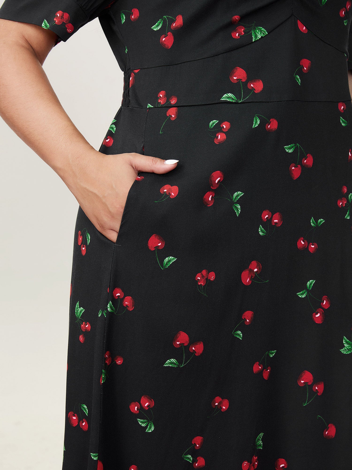 Cherry Print Split Hem Midi Dress