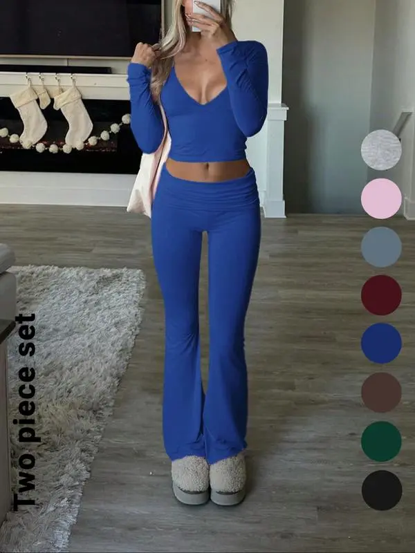 Slim-Fit Crop Top & Pants Two-Piece Set