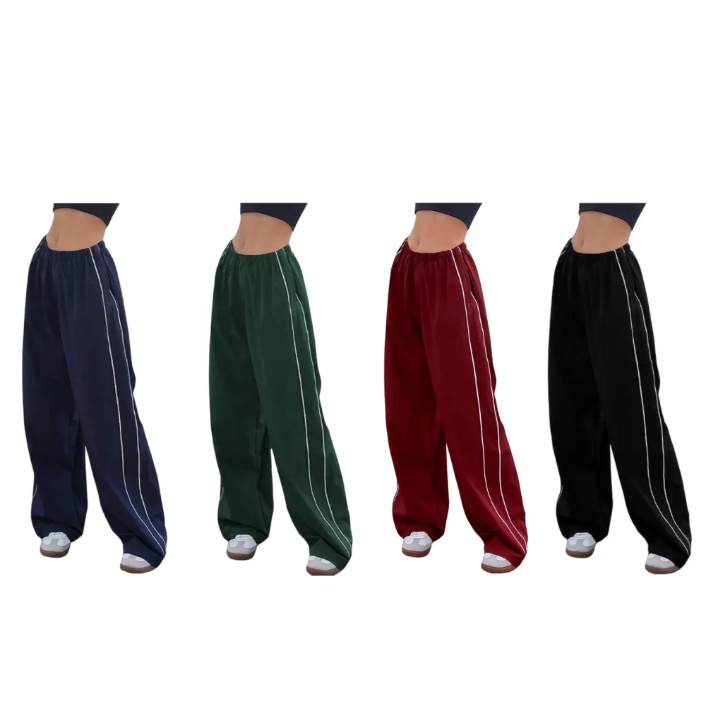 Women's Parachute Wideleg Baggy Pants Elastic Waist Casual Track Trousers