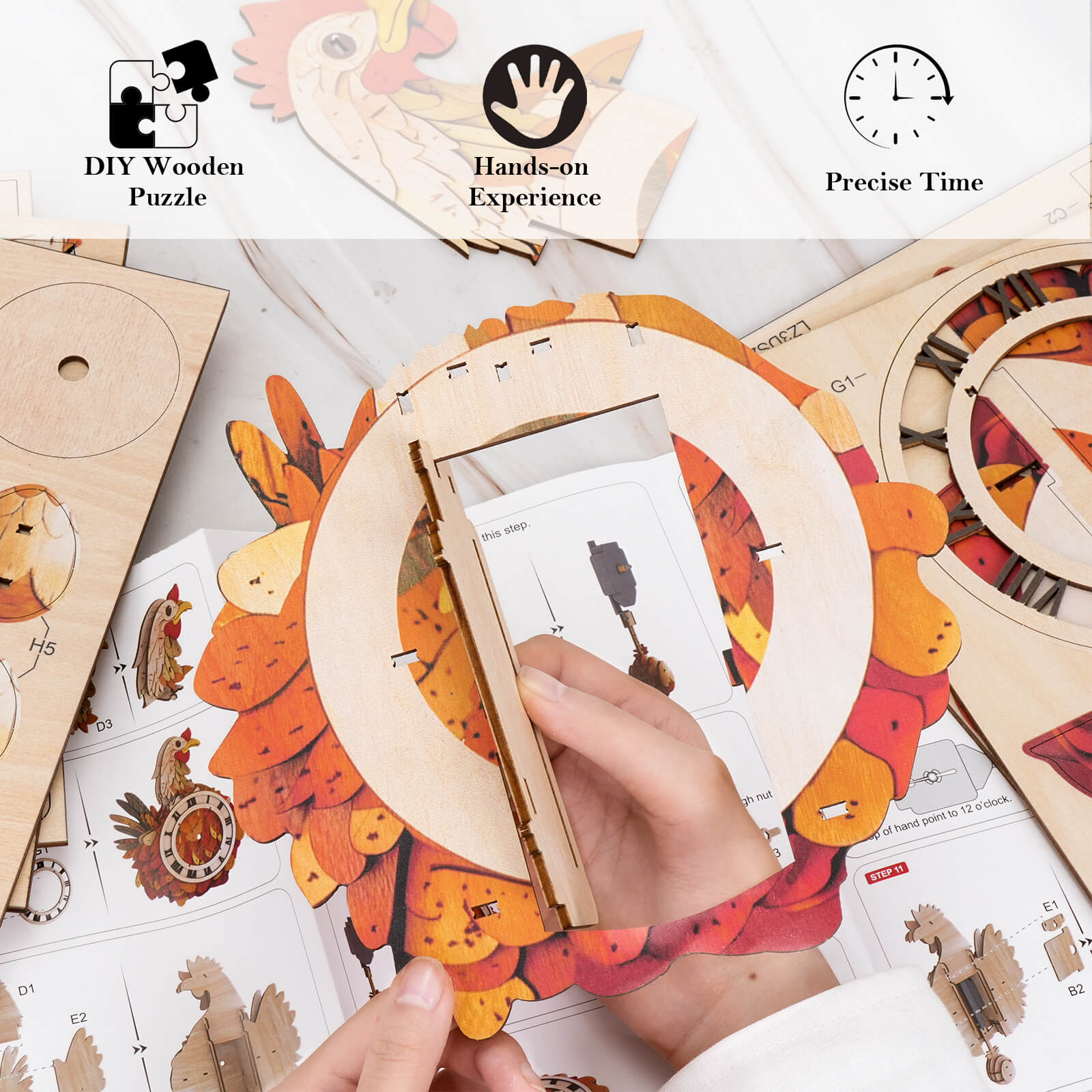 Cluck & Tick Hen Egg  – DIY Wooden Clock, 3D Puzzle Craft Kit