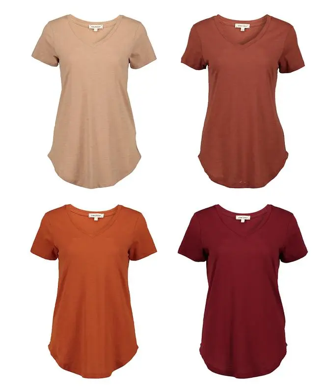Casual V-Neck Plain Curved Hem Tee