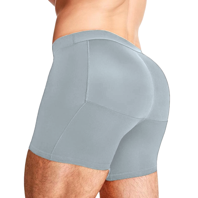 Mens 3D Butt Lift Enhancing Shapewear Boxer Briefs with Built-in One-Piece Fixed Hip Pad, Seamless Compression Underwear with High Elastic Waistband, 3D Contour Cut, Breathable Stretch Fabric for Tummy Control & Daily Support, Moisture-Wicking