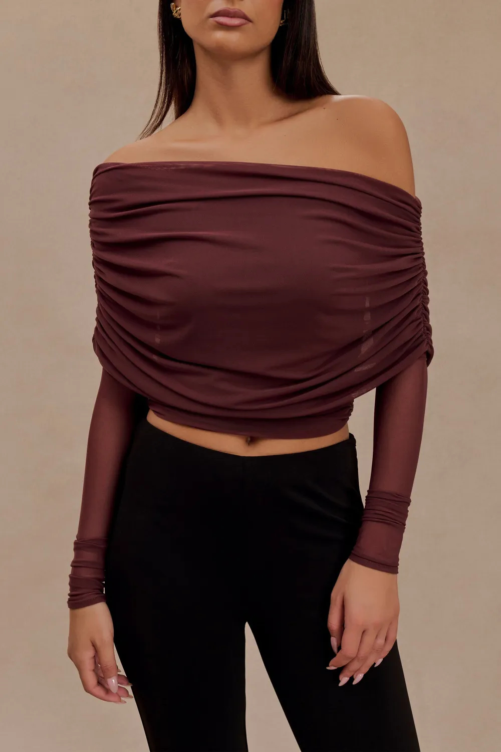 Sheer Mesh Off Shoulder Top