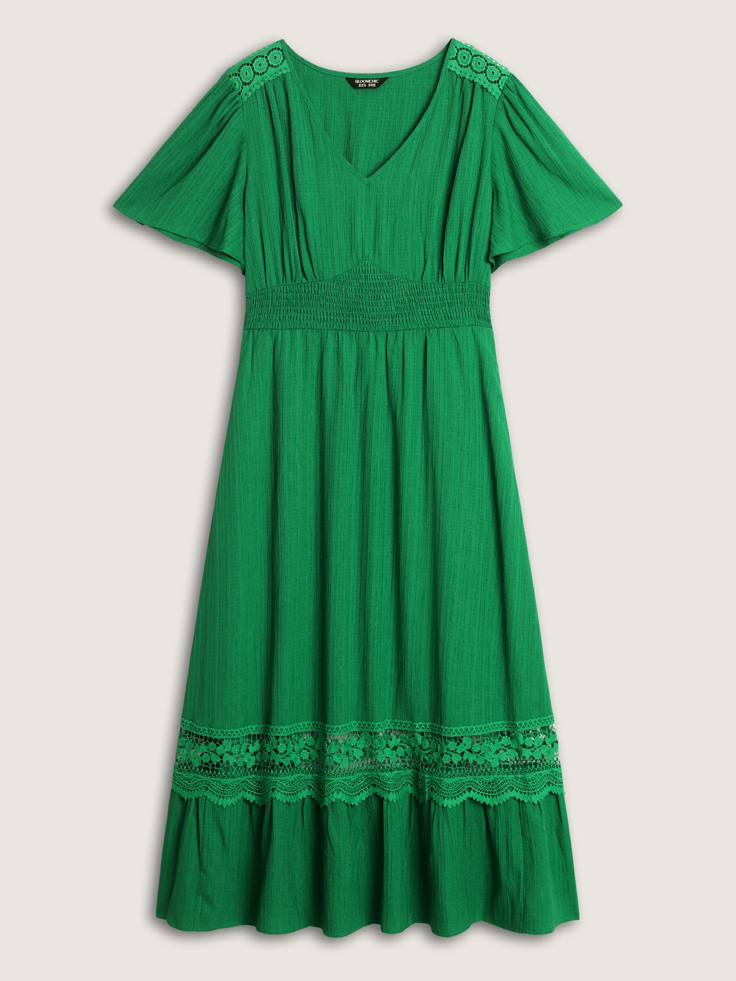 Lace Cut-Out Shirred Solid Maxi Dress