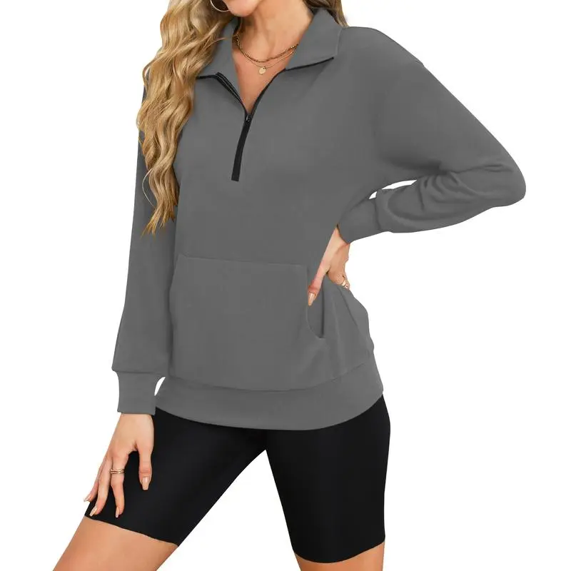 Women's Half Zip Sweatshirt Hoodless Hoodie Stand Collar Fleece Longsleeve Oversized