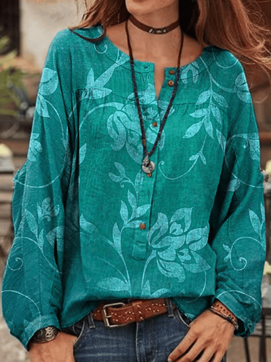 Women's Western Retro Flowers Printed Shirt