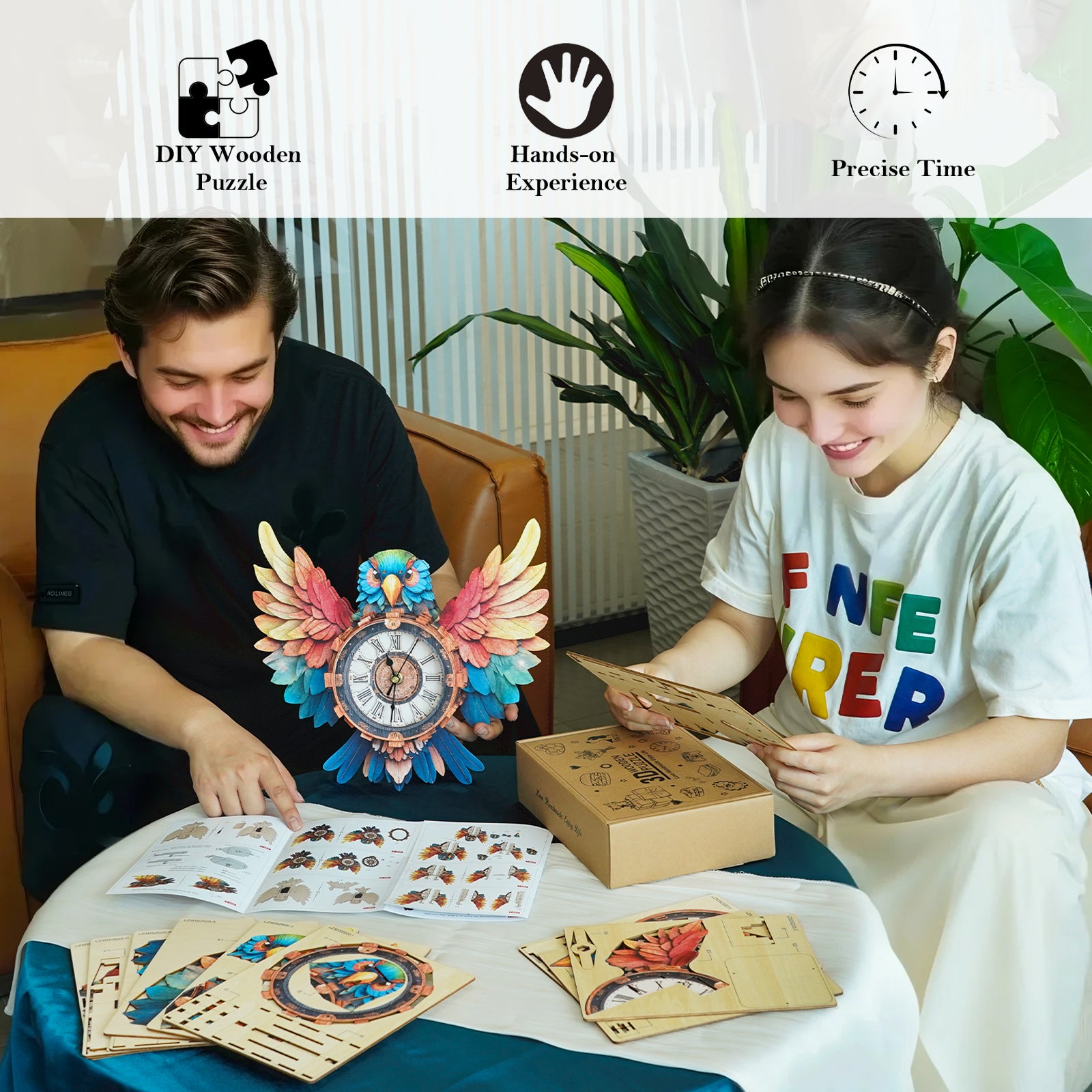 Parrot – DIY Wooden Clock, 3D Puzzle Craft Kit