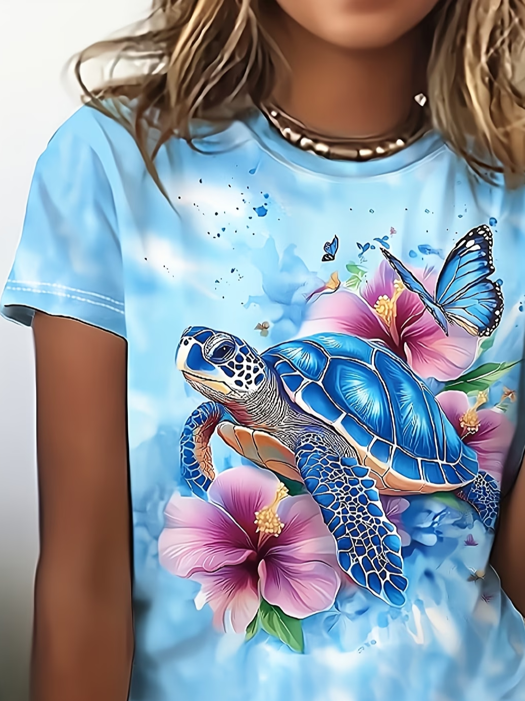 Women's Short Sleeve T-shirt Summer Blue Floral Printing Jersey Crew Neck Daily Going Out Casual Top
